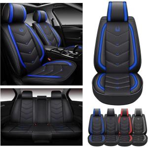 imageOASIS AUTO Car Seat Covers Premium Waterproof Faux Leather Cushion Universal Accessories Fit SUV Truck Sedan Automotive Vehicle Auto Interior Protector Full Set OS006 BlackSPORT BLUE