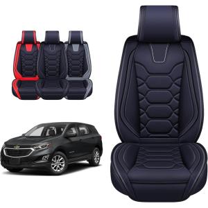imageOASIS AUTO Chevy Equinox Accessories Seat Covers 20102025 Custom Fit Leather Cover Protector Cushion Full Set GrayBLACK