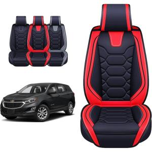 imageOASIS AUTO Chevy Equinox Accessories Seat Covers 20102025 Custom Fit Leather Cover Protector Cushion Full Set GrayRED