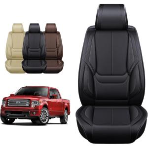 imageOASIS AUTO Ford F150 F250 F350 Accessories Seat Covers 20092025 Custom Fit Leather Truck Cover Protector F150 F250 F350 Crew Double Super Extended Cab Premium Full Set BlackampampGrayBLACK