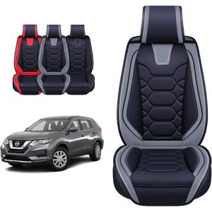 imageOASIS AUTO Nissan Rogue Accessories Seat Covers 20142025 Custom Fit Leather Cover Protector Cushion Full Set Gray