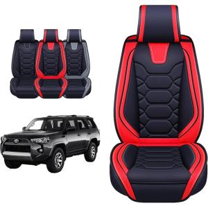 imageOASIS AUTO Toyota 4Runner Accessories Seat Covers 20102025 Custom Fit Leather Cover Protector Cushion Full Set BlackRED
