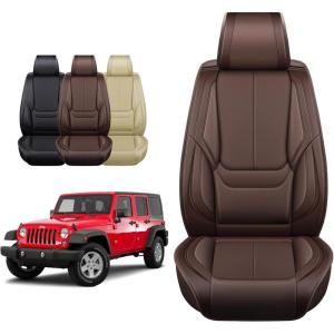 imageOASIS AUTO Wrangler JK JL Accessories Seat Covers 20072025 Custom Fit 24 Door Leather Cover Protector Cushion Unlimited X Rubicon Sahara and More Premium Full Set Brown