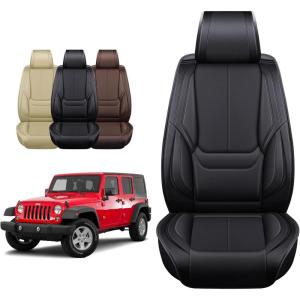 imageOASIS AUTO Wrangler JK JL Accessories Seat Covers 20072025 Custom Fit 24 Door Leather Cover Protector Cushion Unlimited X Rubicon Sahara and More Premium Full Set Black
