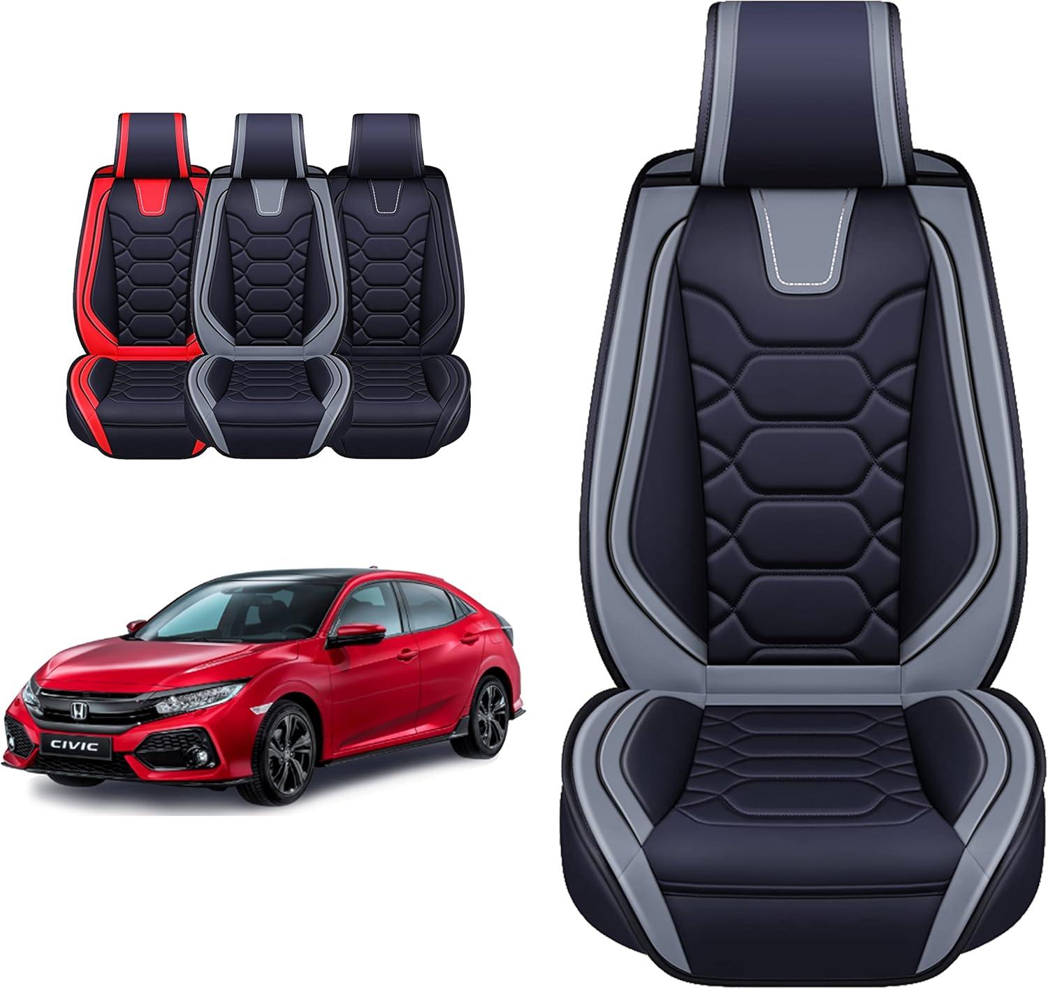 imageOASIS AUTO Honda Civic Accessories Seat Covers 20112025 Custom Fit 24 Door Sedan Coupe Hatchback Leather Cover Protector Cushion Exclude Si Front Pair GrayBlackGray