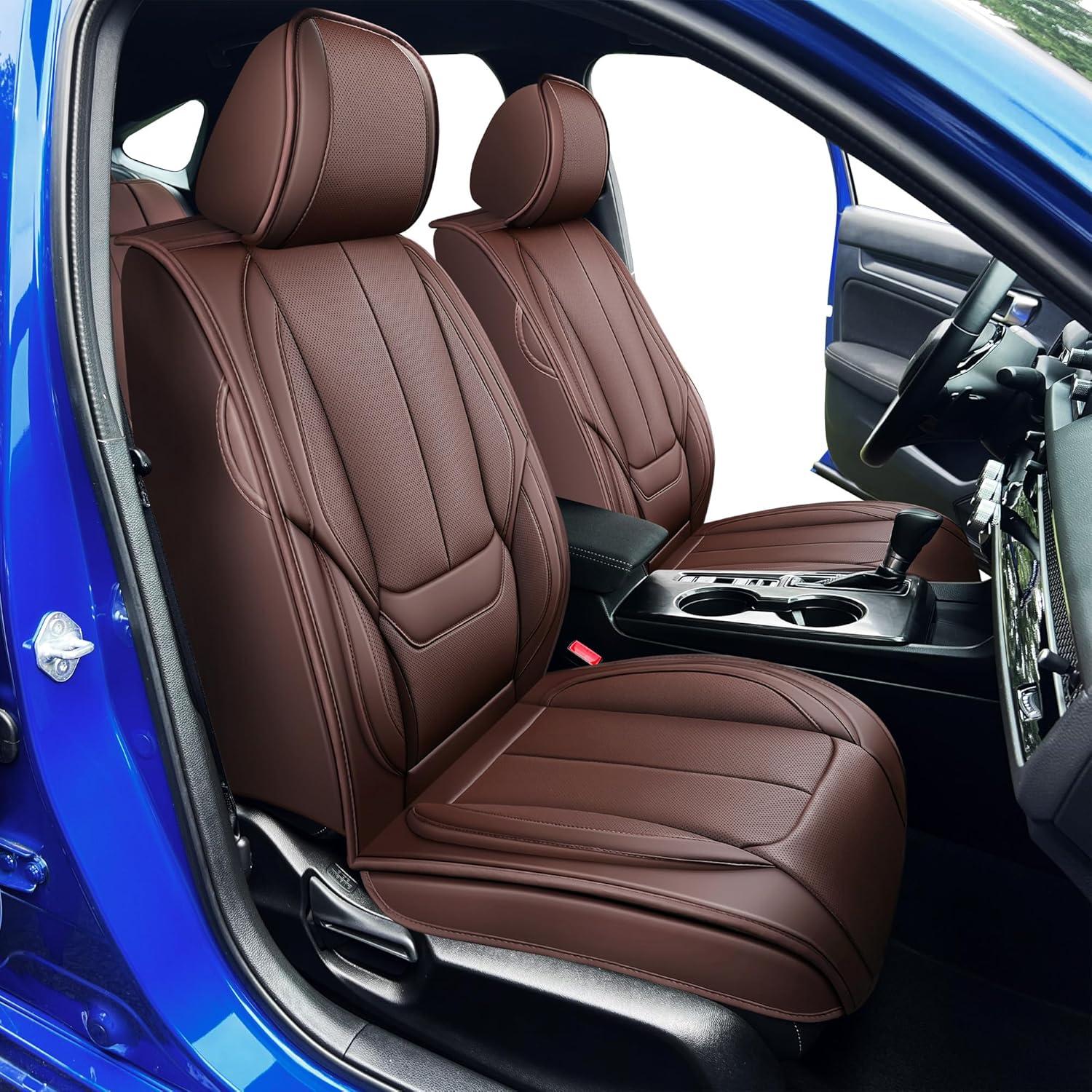 imageOASIS AUTO Honda Civic Accessories Seat Covers 20112025 Custom Fit 24 Door Sedan Coupe Hatchback Leather Cover Protector Cushion Exclude Si Front Pair GrayBrown