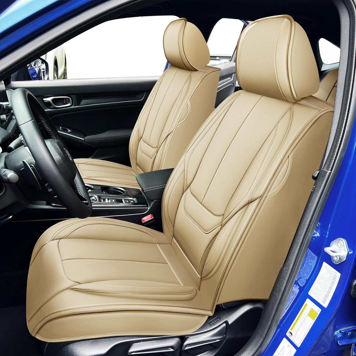 imageOASIS AUTO Honda Civic Accessories Seat Covers 20112025 Custom Fit 24 Door Sedan Coupe Hatchback Leather Cover Protector Cushion Exclude Si Front Pair GrayTan