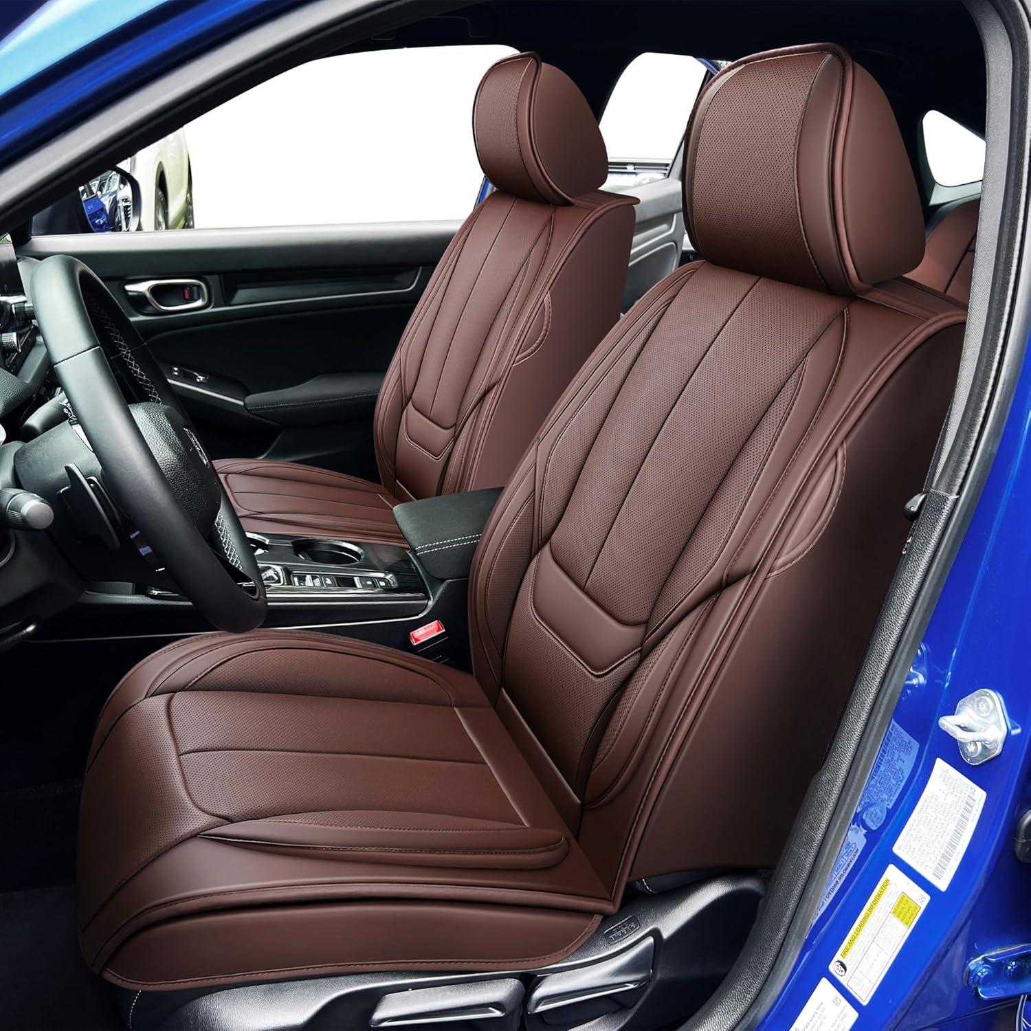 imageOASIS AUTO Honda Civic Accessories Seat Covers 20112025 Custom Fit 24 Door Sedan Coupe Hatchback Leather Cover Protector Cushion Exclude Si Premium Full Set BrownBrown