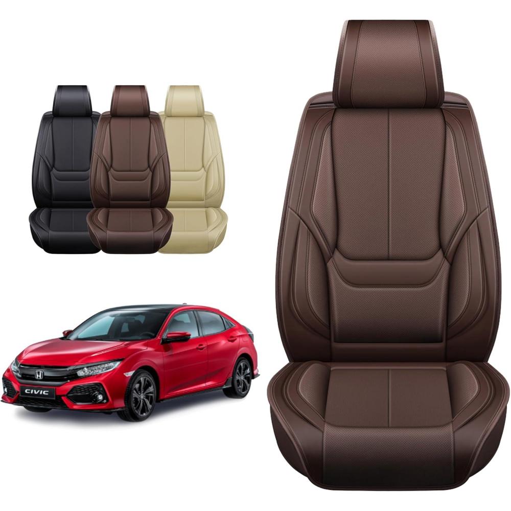 imageOASIS AUTO Honda Civic Accessories Seat Covers 20112025 Custom Fit 24 Door Sedan Coupe Hatchback Leather Cover Protector Cushion Exclude Si Front Pair GrayBrown