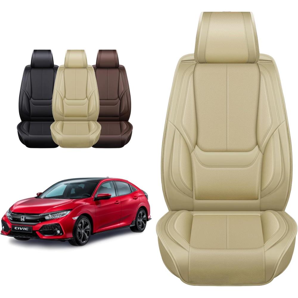 imageOASIS AUTO Honda Civic Accessories Seat Covers 20112025 Custom Fit 24 Door Sedan Coupe Hatchback Leather Cover Protector Cushion Exclude Si Front Pair GrayTan
