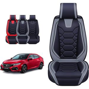 imageOASIS AUTO Honda Civic Accessories Seat Covers 20112025 Custom Fit 24 Door Sedan Coupe Hatchback Leather Cover Protector Cushion Exclude Si Front Pair GrayBlackGray