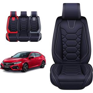 imageOASIS AUTO Honda Civic Accessories Seat Covers 20112025 Custom Fit 24 Door Sedan Coupe Hatchback Leather Cover Protector Cushion Exclude Si Front Pair GrayBlack