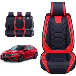 imageOASIS AUTO Honda Civic Accessories Seat Covers 20112025 Custom Fit 24 Door Sedan Coupe Hatchback Leather Cover Protector Cushion Exclude Si Premium Full Set BrownBlackRed