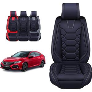 imageOASIS AUTO Honda Civic Accessories Seat Covers 20112025 Custom Fit 24 Door Sedan Coupe Hatchback Leather Cover Protector Cushion Exclude Si Premium Full Set BrownBlack