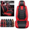 imageOASIS AUTO Car Seat Covers Premium Waterproof Faux Leather Cushion Universal Accessories Fit SUV Truck Sedan Automotive Vehicle Auto Interior Protector Full Set OD004 BlackBLACKRED