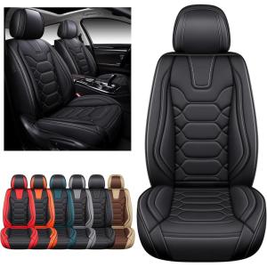 imageOASIS AUTO Car Seat Covers Premium Waterproof Faux Leather Cushion Universal Accessories Fit SUV Truck Sedan Automotive Vehicle Auto Interior Protector Full Set OD004 BlackBLACK