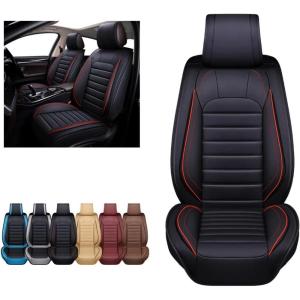 imageOASIS AUTO Car Seat Covers Premium Waterproof Faux Leather Cushion Universal Accessories Fit SUV Truck Sedan Automotive Vehicle Auto Interior Protector Full Set OS012 Black