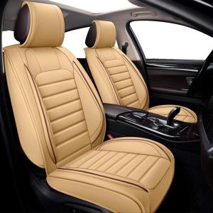 imageOASIS AUTO Car Seat Covers Premium Waterproof Faux Leather Cushion Universal Accessories Fit SUV Truck Sedan Automotive Vehicle Auto Interior Protector Full Set OS012 Tan