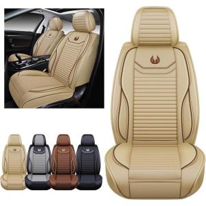 imageOASIS AUTO Car Seat Covers Premium Waterproof Faux Leather Cushion Universal Accessories Fit SUV Truck Sedan Automotive Vehicle Auto Interior Protector Full Set OS008 TanTAN