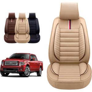 imageOASIS AUTO F150 F250 F350 Accessories Seat Covers 20092025 Custom Fit Leather Truck Cover Protector F150 F250 F350 Crew Double Super Extended CabSport Full Set Tan