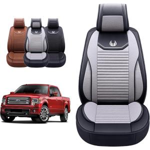imageOASIS AUTO Tailor Fit Seat Covers Compatible with 20092022 Ford F150 F150 F250 F250 F350 F350 FF01 Full Set Fabric Gray