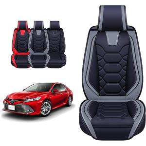 imageOASIS AUTO Toyota Camry Accessories Seat Covers 20122025 Custom Fit Leather Cover Protector Cushion Full Set BlackBLACKGRAY