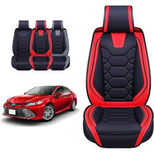 imageOASIS AUTO Toyota Camry Accessories Seat Covers 20122025 Custom Fit Leather Cover Protector Cushion Full Set BlackBLACKRED