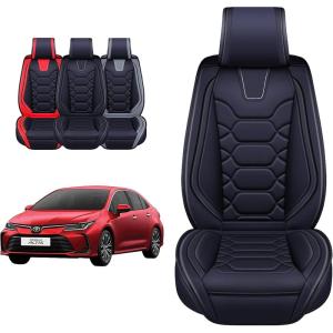 imageOASIS AUTO Toyota Corolla Accessories Seat Covers 20092025 Custom Fit Leather Cover Protector Cushion Full Set RedBLACK
