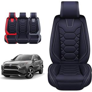 imageOASIS AUTO Toyota RAV4 Accessories Seat Covers 20132025 Custom Fit Leather Cover Protector Cushion for RAV4 Premium Full Set BlackBLACK
