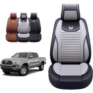 imageOASIS AUTO Toyota Tacoma Accessories Seat Covers 20052025 Custom Fit Leather Truck Cover Protector Cushion Crew Double Extended Cab TRD Full Set Fabric Gray