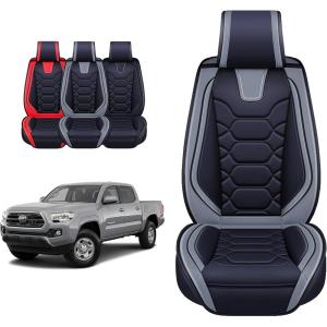 imageOASIS AUTO Toyota Tacoma Accessories Seat Covers 20052025 Custom Fit Leather Truck Cover Protector Cushion Crew Double Extended Cab TRDSport Full Set BlackampampGray