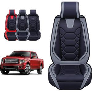 imageOASIS AUTO Z F150 F250 F350 Accessories Seat Covers 20092025 Custom Fit Leather Truck Cover Protector F150 F250 F350 Crew Double Super Extended Cab Sport Full Set BlackampampGray