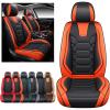 imageOASIS AUTO Car Seat Covers Premium Waterproof Faux Leather Cushion Universal Accessories Fit SUV Truck Sedan Automotive Vehicle Auto Interior Protector Front Pair OD004 BlackampampOrange