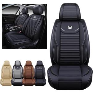 imageOASIS AUTO Car Seat Covers Premium Waterproof Faux Leather Cushion Universal Accessories Fit SUV Truck Sedan Automotive Vehicle Auto Interior Protector Full Set OS008 BlackBLACK