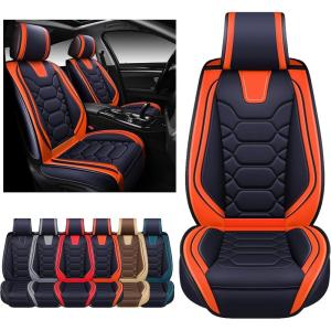 imageOASIS AUTO Car Seat Covers Premium Waterproof Faux Leather Cushion Universal Accessories Fit SUV Truck Sedan Automotive Vehicle Auto Interior Protector Front Pair OS004 BlackampampTealBLACKORANGE
