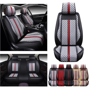 imageOASIS AUTO Car Seat Covers Premium Waterproof Faux Leather Cushion Universal Accessories Fit SUV Truck Sedan Automotive Vehicle Auto Interior Protector Full SetOS007 BrownGRAY