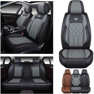 imageOASIS AUTO Car Seat Covers Premium Waterproof Faux Leather Cushion Universal Accessories Fit SUV Truck Sedan Automotive Vehicle Auto Interior Protector Full Set BlackampampBlueGRAY