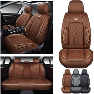 imageOASIS AUTO Car Seat Covers Premium Waterproof Faux Leather Cushion Universal Accessories Fit SUV Truck Sedan Automotive Vehicle Auto Interior Protector Full Set BlackampampBlueCOFFEE