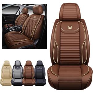 imageOASIS AUTO Car Seat Covers Premium Waterproof Faux Leather Cushion Universal Accessories Fit SUV Truck Sedan Automotive Vehicle Auto Interior Protector Full Set OS008 BlackBROWN