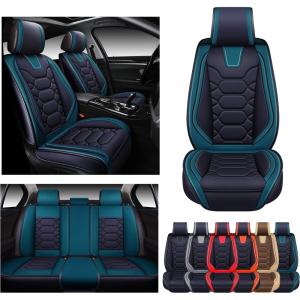 imageOASIS AUTO Car Seat Covers Premium Waterproof Faux Leather Cushion Universal Accessories Fit SUV Truck Sedan Automotive Vehicle Auto Interior Protector Front Pair OS004 BlackampampTealBLACKTEAL