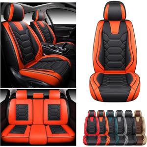 imageOASIS AUTO Car Seat Covers Premium Waterproof Faux Leather Cushion Universal Accessories Fit SUV Truck Sedan Automotive Vehicle Auto Interior Protector Full Set OD004 BlackampampOrange