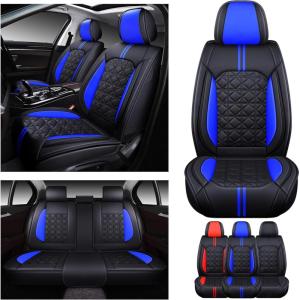 imageOASIS AUTO Car Seat Covers Premium Waterproof Faux Leather Cushion Universal Accessories Fit SUV Truck Sedan Automotive Vehicle Auto Interior Protector Full Set BlackampampBlueBLACKBLUE