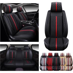 imageOASIS AUTO Car Seat Covers Premium Waterproof Faux Leather Cushion Universal Accessories Fit SUV Truck Sedan Automotive Vehicle Auto Interior Protector Full SetOS007 BrownBLACK