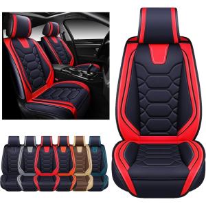 imageOASIS AUTO Car Seat Covers Premium Waterproof Faux Leather Cushion Universal Accessories Fit SUV Truck Sedan Automotive Vehicle Auto Interior Protector Front Pair OS004 BlackampampTealBLACKRED