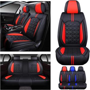 imageOASIS AUTO Car Seat Covers Premium Waterproof Faux Leather Cushion Universal Accessories Fit SUV Truck Sedan Automotive Vehicle Auto Interior Protector Full Set BlackampampBlueBLACKRED