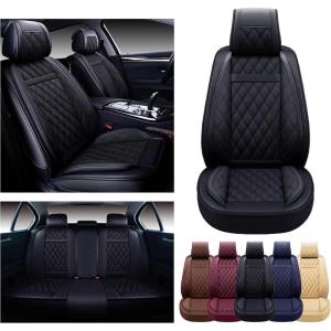 imageOASIS AUTO Car Seat Covers Premium Waterproof Faux Leather Cushion Universal Accessories Fit SUV Truck Sedan Automotive Vehicle Auto Interior Protector Full Set OS009 Black