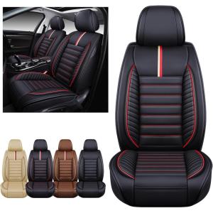 imageOASIS AUTO Car Seat Covers Premium Waterproof Faux Leather Cushion Universal Accessories Fit SUV Truck Sedan Automotive Vehicle Auto Interior Protector Front Pair OD001 BlackampampRed