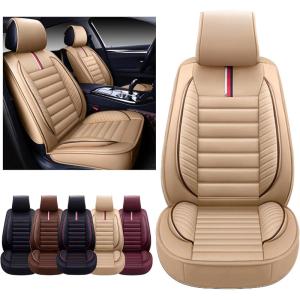imageOASIS AUTO Car Seat Covers Premium Waterproof Faux Leather Cushion Universal Accessories Fit SUV Truck Sedan Automotive Vehicle Auto Interior Protector Full Set OS001 TanTAN