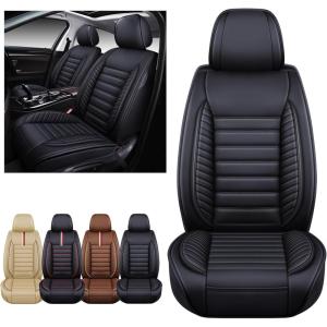 imageOASIS AUTO Car Seat Covers Premium Waterproof Faux Leather Cushion Universal Accessories Fit SUV Truck Sedan Automotive Vehicle Auto Interior Protector Front Pair OD001 Black