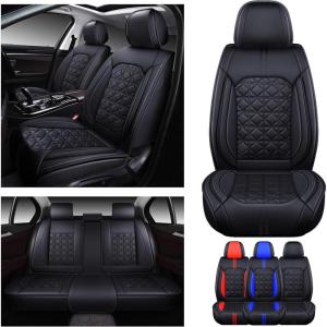 imageOASIS AUTO Car Seat Covers Premium Waterproof Faux Leather Cushion Universal Accessories Fit SUV Truck Sedan Automotive Vehicle Auto Interior Protector Full Set BlackampampBlueBLACK